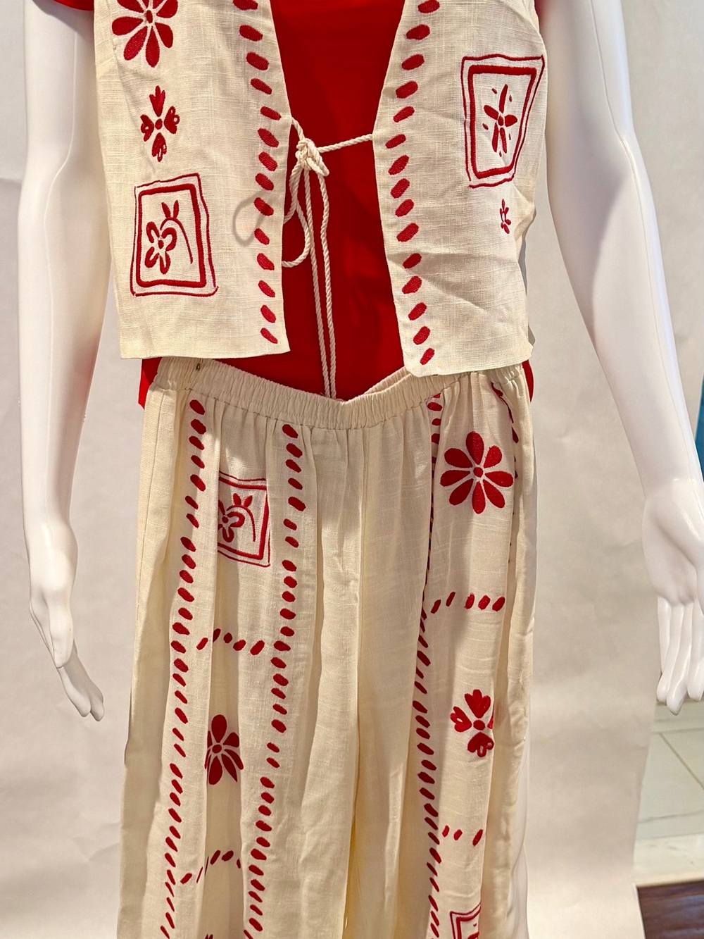 Princess Polly Cream and Red Embroidered Three-Piece Set